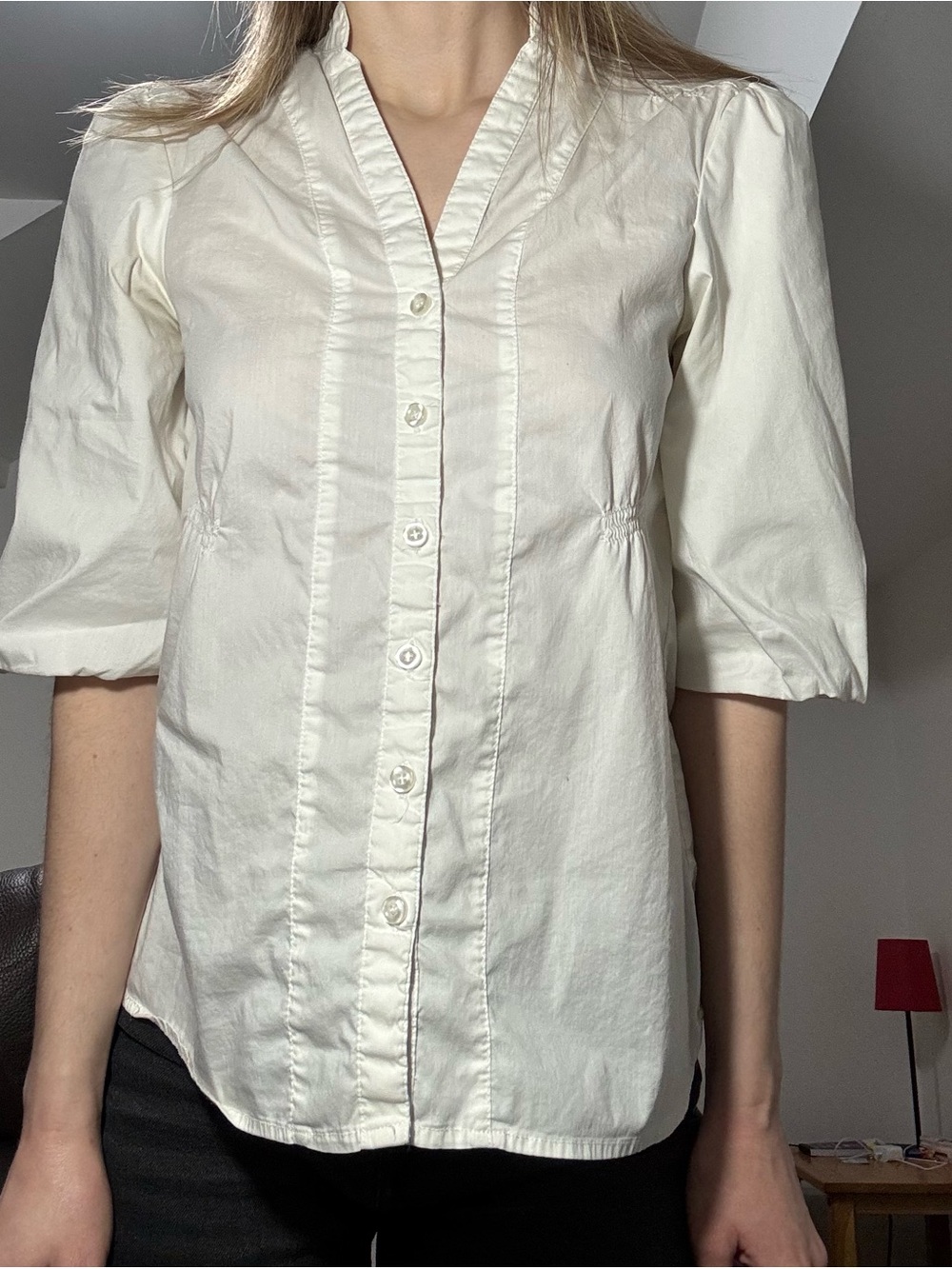 Women's Cream Button-Down Puff Sleeve Shirt